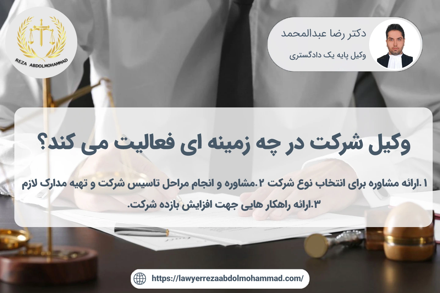 دامنه فعالیت وکیل شرکت